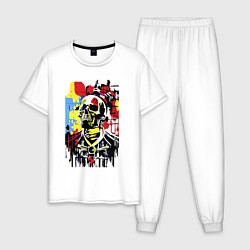 Пижама хлопковая мужская Skull - pop art - sketch, цвет: белый