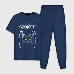 Пижама хлопковая мужская Skillet rock cat, цвет: тёмно-синий