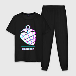 Пижама хлопковая мужская Green Day glitch rock, цвет: черный