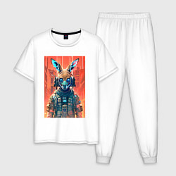 Пижама хлопковая мужская Кенга - киберпанк - нейросеть, цвет: белый