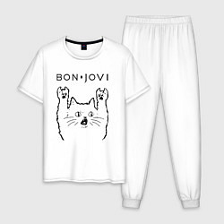 Пижама хлопковая мужская Bon Jovi - rock cat, цвет: белый