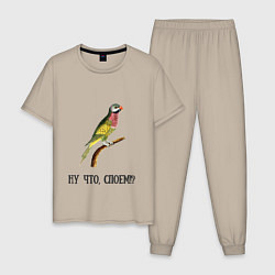 Пижама хлопковая мужская Попугай на ветке, цвет: миндальный