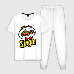 Пижама хлопковая мужская Single, цвет: белый