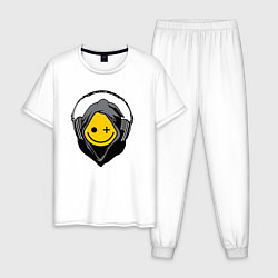 Пижама хлопковая мужская Смайлик в наушниках smiley face in headphones, цвет: белый