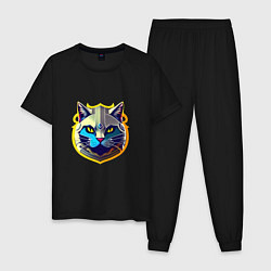 Пижама хлопковая мужская Кот рыцарь, цвет: черный