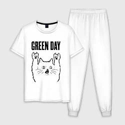 Пижама хлопковая мужская Green Day - rock cat, цвет: белый