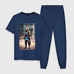 Пижама хлопковая мужская Кенга на своём районе - Бронкс - Нью-Йорк, цвет: тёмно-синий