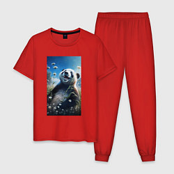 Пижама хлопковая мужская Счастливая панда, цвет: красный