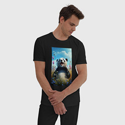 Пижама хлопковая мужская Довольная панда на природе, цвет: черный — фото 2