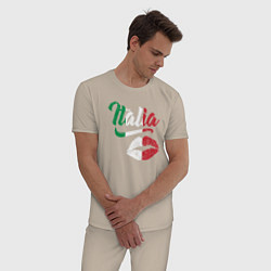 Пижама хлопковая мужская Поцелуй Италии, цвет: миндальный — фото 2