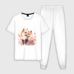 Пижама хлопковая мужская Романтические лисы, цвет: белый