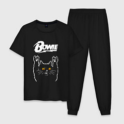 Пижама хлопковая мужская David Bowie rock cat, цвет: черный