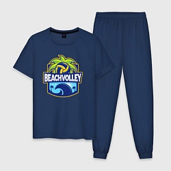 Пижама хлопковая мужская Волейбол на пляже, цвет: тёмно-синий