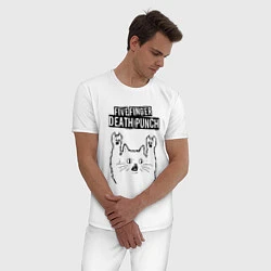 Пижама хлопковая мужская Five Finger Death Punch - rock cat, цвет: белый — фото 2