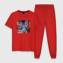 Пижама хлопковая мужская Атмосфера ночного Токио, цвет: красный