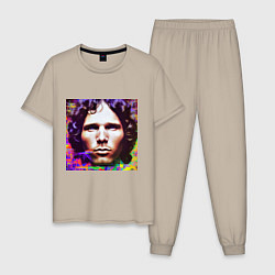 Пижама хлопковая мужская Jim Morrison Glitch 25 Digital Art, цвет: миндальный