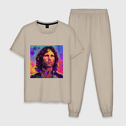 Пижама хлопковая мужская Jim Morrison Strange colors Art, цвет: миндальный