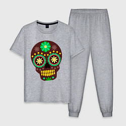Пижама хлопковая мужская Коричневый мексиканский череп, цвет: меланж