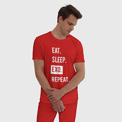 Пижама хлопковая мужская Eat Sleep EXO Repeat, цвет: красный — фото 2