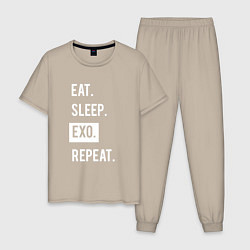 Пижама хлопковая мужская Eat Sleep EXO Repeat, цвет: миндальный