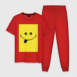 Пижама хлопковая мужская Супер позитивный крейзи смайл, цвет: красный
