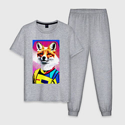 Пижама хлопковая мужская Fox - pop art - fashionista, цвет: меланж