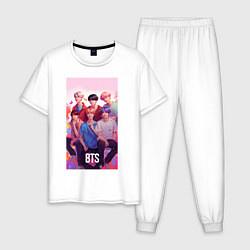 Пижама хлопковая мужская BTS art anime style, цвет: белый