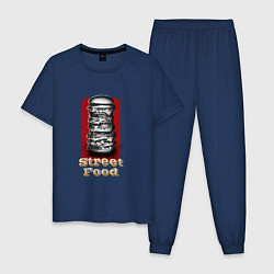 Пижама хлопковая мужская Уличная еда, цвет: тёмно-синий