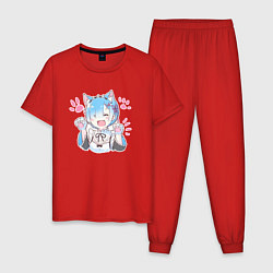 Пижама хлопковая мужская Рем кошечка - аниме ре зеро, цвет: красный
