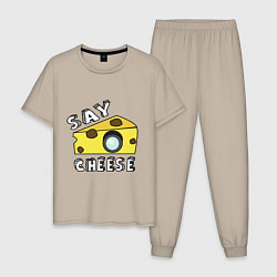 Пижама хлопковая мужская Say cheese, цвет: миндальный