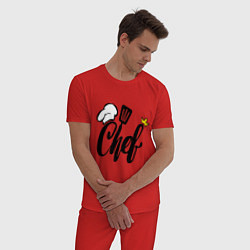 Пижама хлопковая мужская Надпись - шеф повар, цвет: красный — фото 2