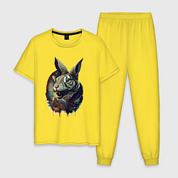 Пижама хлопковая мужская Свирепый зайчара - нейросеть, цвет: желтый