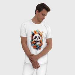 Пижама хлопковая мужская Черно-белая панда, цвет: белый — фото 2