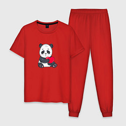Пижама хлопковая мужская Панда с сердцем, цвет: красный