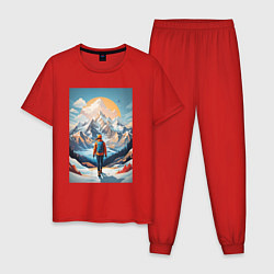 Пижама хлопковая мужская Альпинист в Горах, цвет: красный
