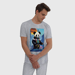 Пижама хлопковая мужская Панда на берегу озера - нейросеть, цвет: меланж — фото 2
