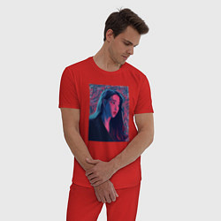 Пижама хлопковая мужская Ли Джиын арт - IU, цвет: красный — фото 2