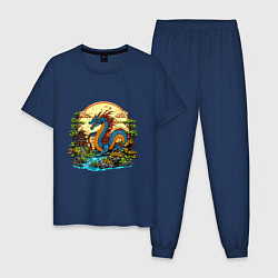 Мужская пижама Синий дракон у реки