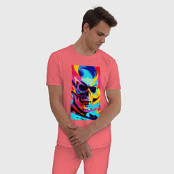 Пижама хлопковая мужская Cool skull - pop art, цвет: коралловый — фото 2