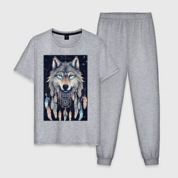 Пижама хлопковая мужская Шаман волк, цвет: меланж