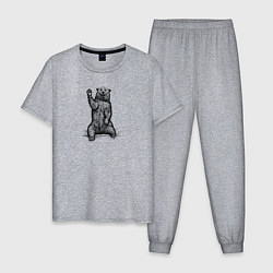 Пижама хлопковая мужская Медведь машет, цвет: меланж