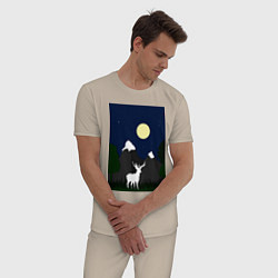 Пижама хлопковая мужская Олень под луной, цвет: миндальный — фото 2