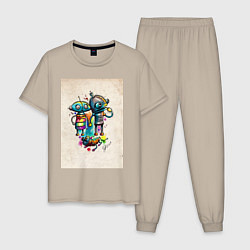 Пижама хлопковая мужская Machinarium, цвет: миндальный