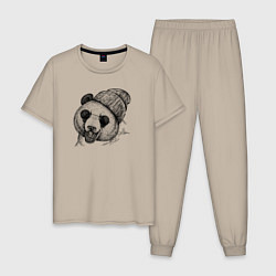 Пижама хлопковая мужская Панда хипстер, цвет: миндальный