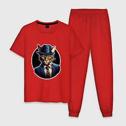 Пижама хлопковая мужская Кот в шляпе, цвет: красный