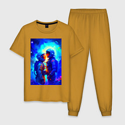 Пижама хлопковая мужская Космическая любовь - нейросеть, цвет: горчичный