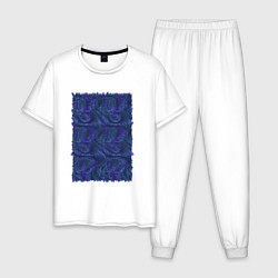 Пижама хлопковая мужская Абстракция синий бит, цвет: белый