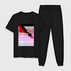 Пижама хлопковая мужская Abstract glitch, цвет: черный
