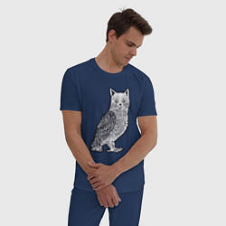 Пижама хлопковая мужская Кошка сова, цвет: тёмно-синий — фото 2