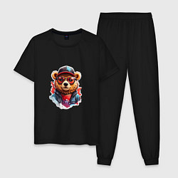 Мужская пижама Модный медведь в кепке и в очках